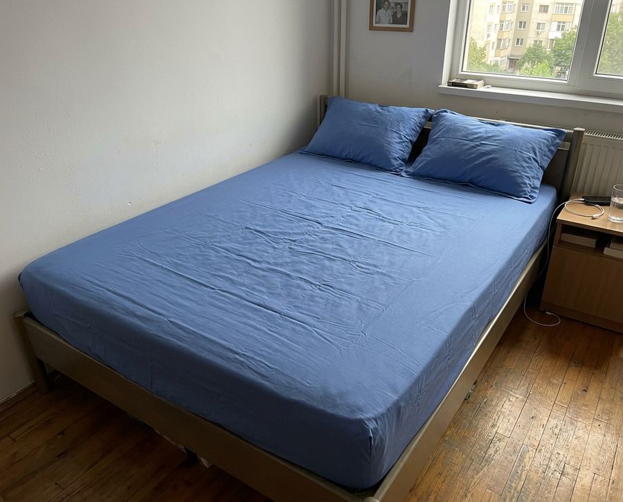Husa Pat dublu cu Elastic, Bumbac Finet, Bleu , UNI, BR12439 — fotografie reală, acasă