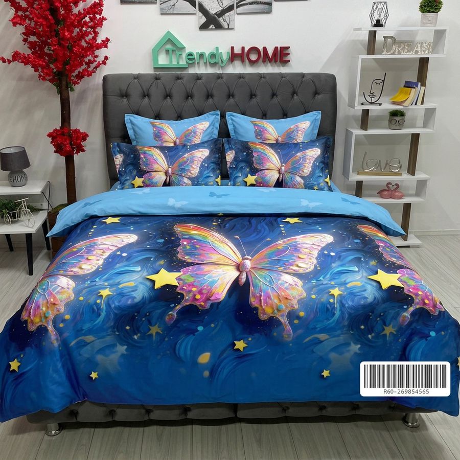 Lenjerie Bumbac Finet  6 Piese, Fluturi, Multicolor, R60-614 — fotografie reală, acasă