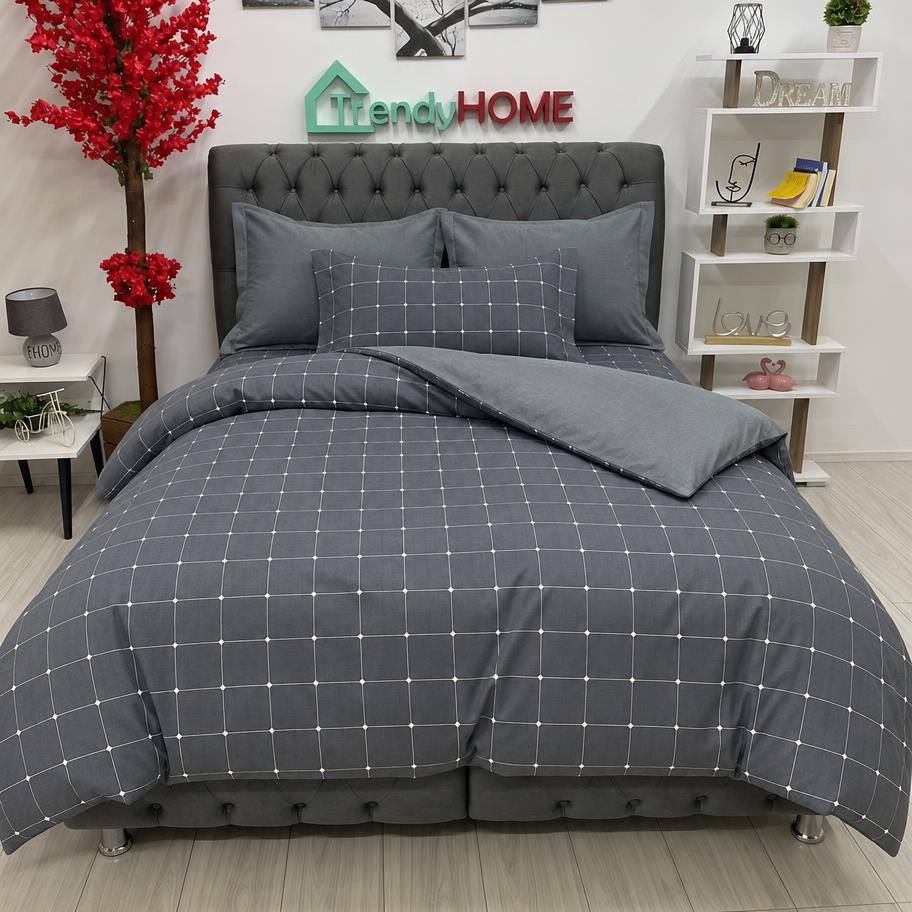 Lenjerie Bumbac Finet 6 Piese – Model Carouri, Gri Antracit, R60-529 — fotografie reală, acasă