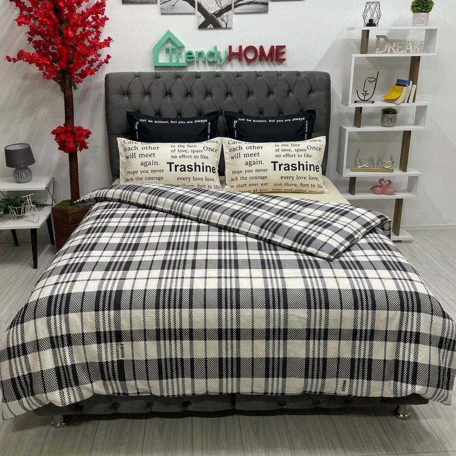 Lenjerie Bumbac Finet 6 Piese – Model Carouri, Gri/Negru/Bej, R60-534 — fotografie reală, acasă