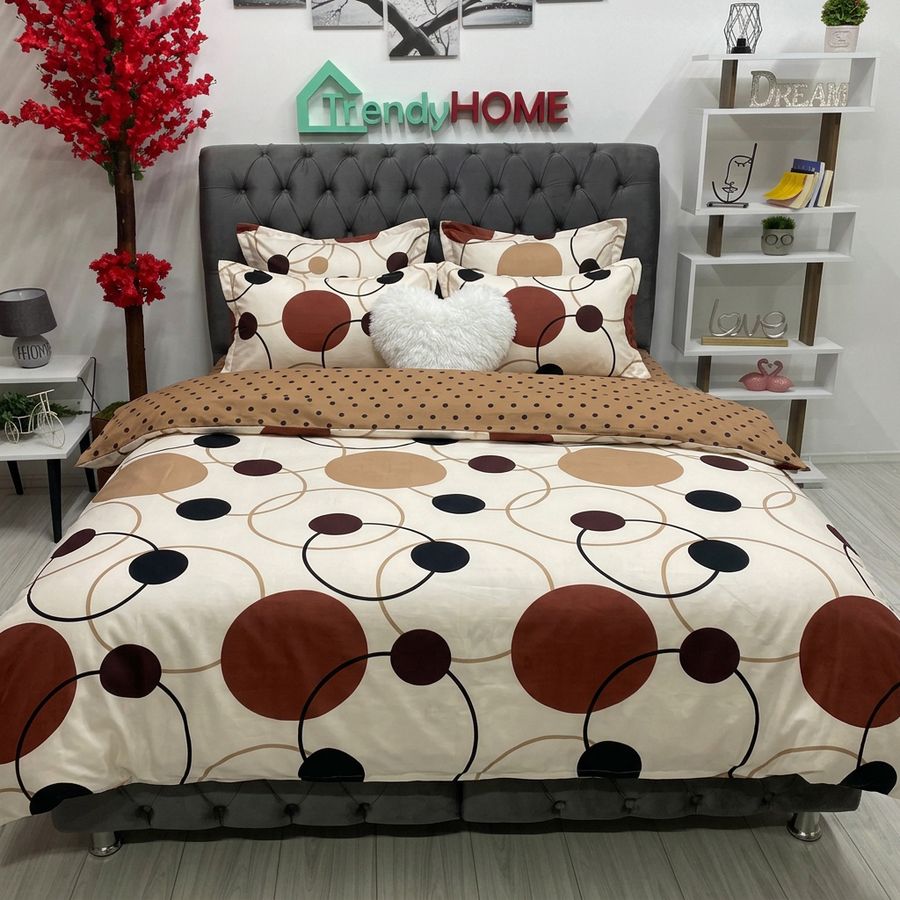 Lenjerie Bumbac Finet 6 Piese – Model Cercuri, Crem/Maro, R60-369 — fotografie reală, acasă