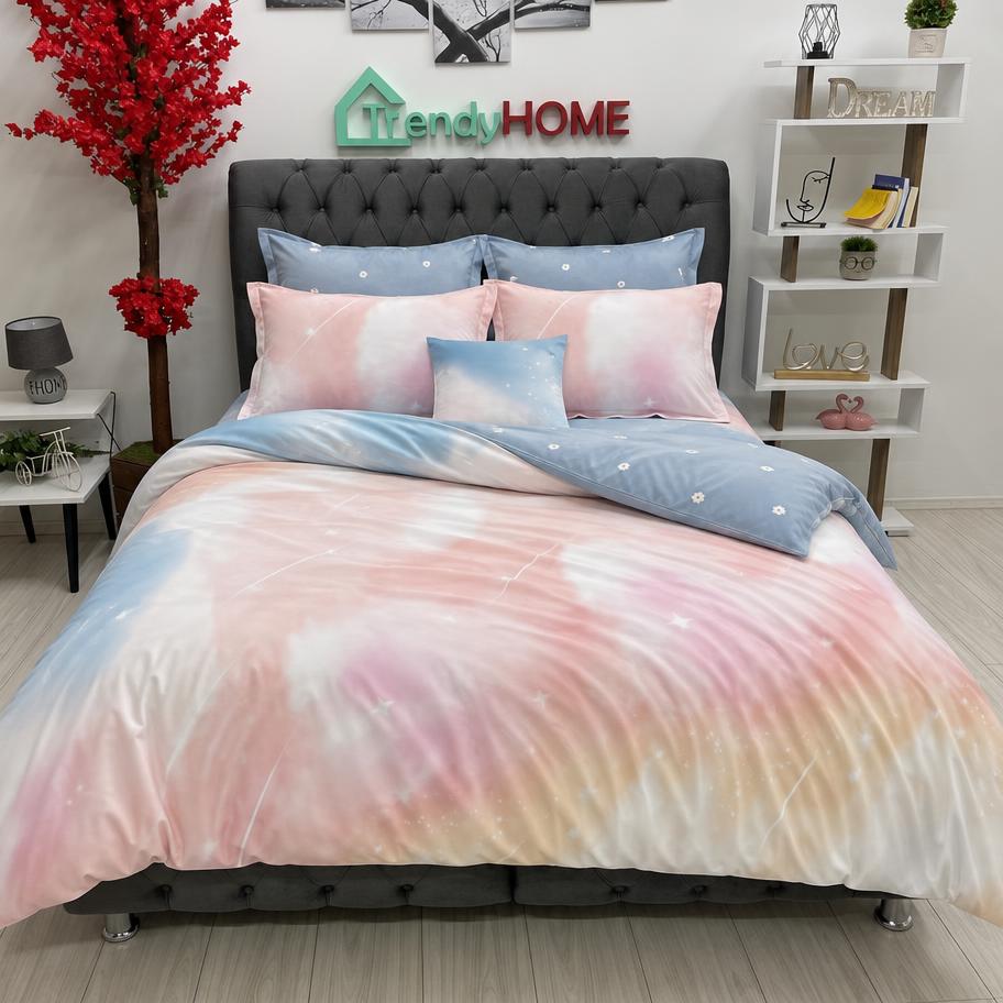 Lenjerie Bumbac Finet 6 Piese – Model Degradeu Pastel, Roz/Bleu, R60-503 — fotografie reală, acasă