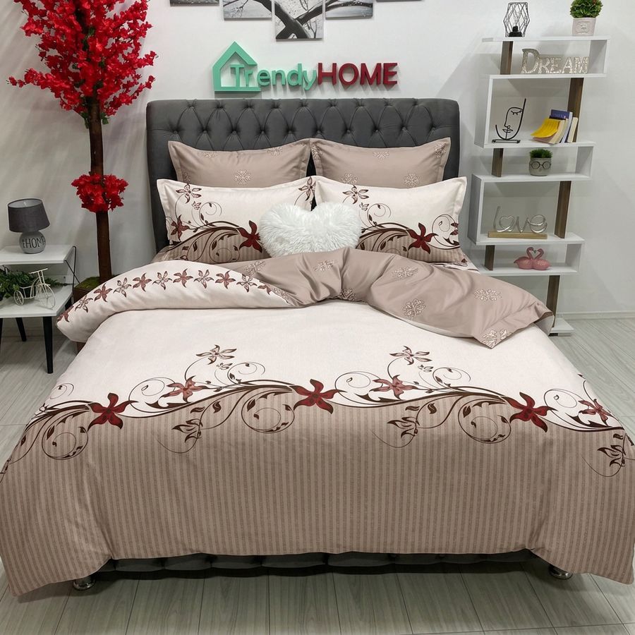 Lenjerie Bumbac Finet 6 Piese – Model Elegant Floral, Crem/Maro, R60-453 — fotografie reală, acasă