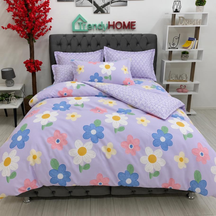 Lenjerie Bumbac Finet 6 Piese – Model Flori, Lila, R60-605 — fotografie reală, acasă