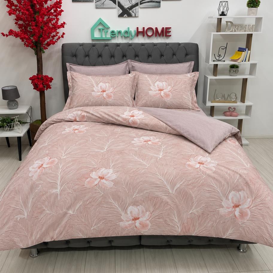 Lenjerie Bumbac Finet 6 Piese – Model Flori, Roz Pudră, R60-645 — fotografie reală, acasă