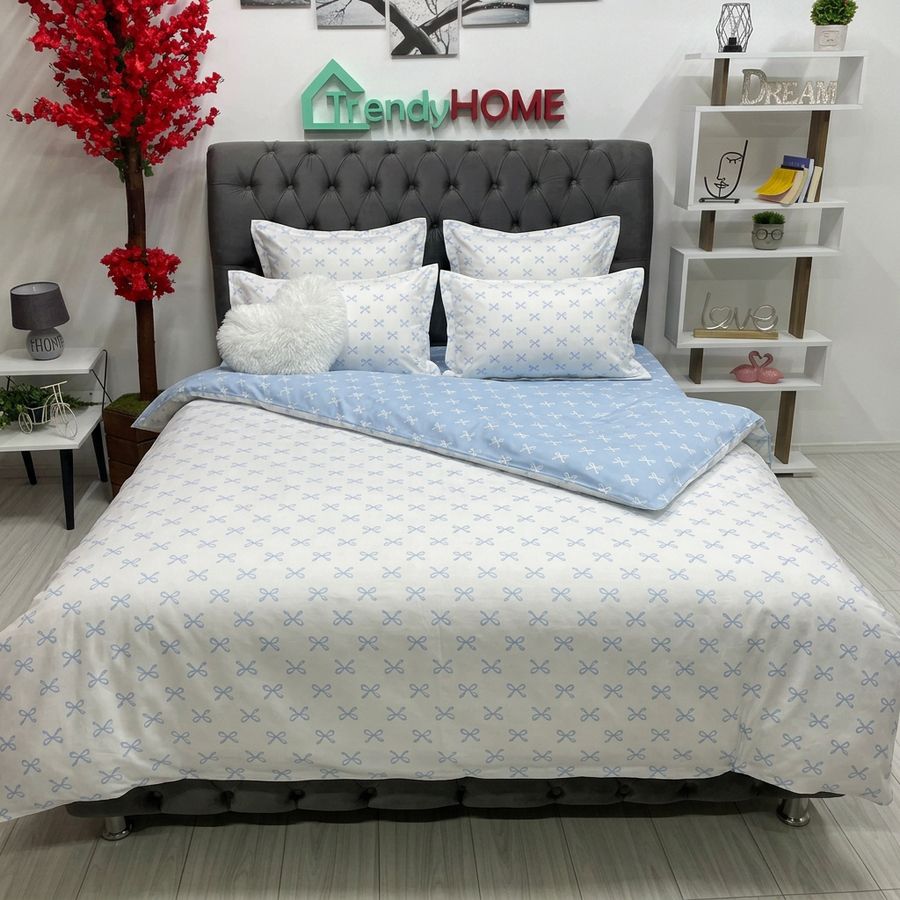 Lenjerie Bumbac Finet 6 Piese – Model Fundite, Alb/Bleu, R60-562 — fotografie reală, acasă