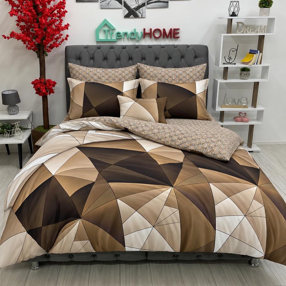 Lenjerie Bumbac Finet 6 Piese – Model Geometric, Maro/Bej, R60-372 — fotografie reală, acasă