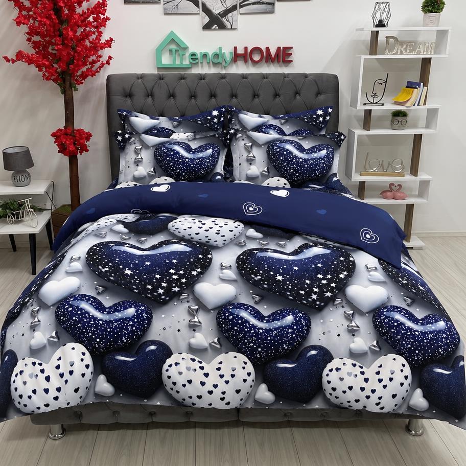 Lenjerie Bumbac Finet 6 Piese – Model Inimi, Bleumarin/Alb, R60-611 — fotografie reală, acasă