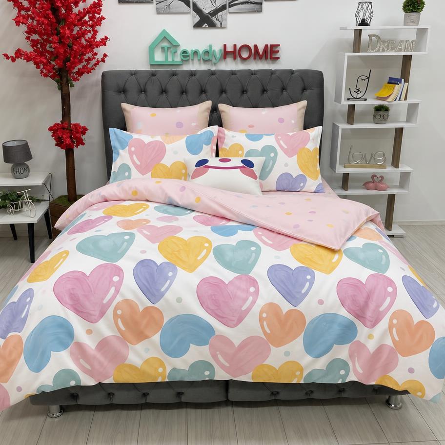 Lenjerie Bumbac Finet 6 Piese – Model Inimioare Colorate, Multicolor, R60-604 — fotografie reală, acasă