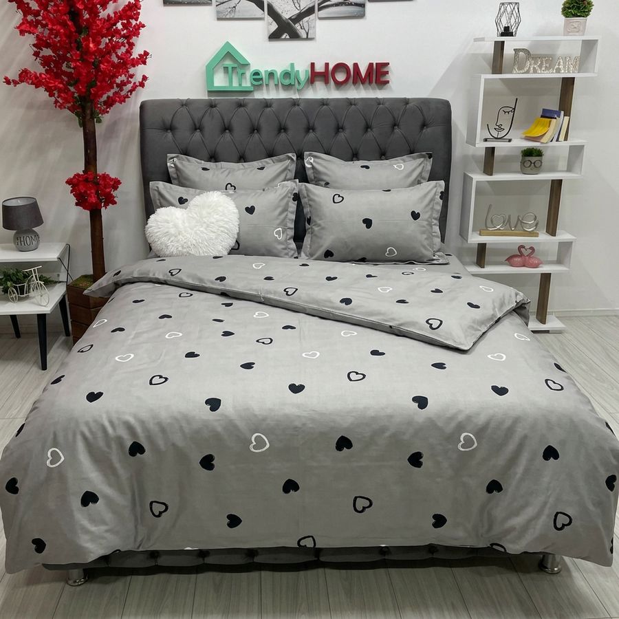 Lenjerie Bumbac Finet 6 Piese – Model Inimioare, Gri/Negru, R60-527 — fotografie reală, acasă