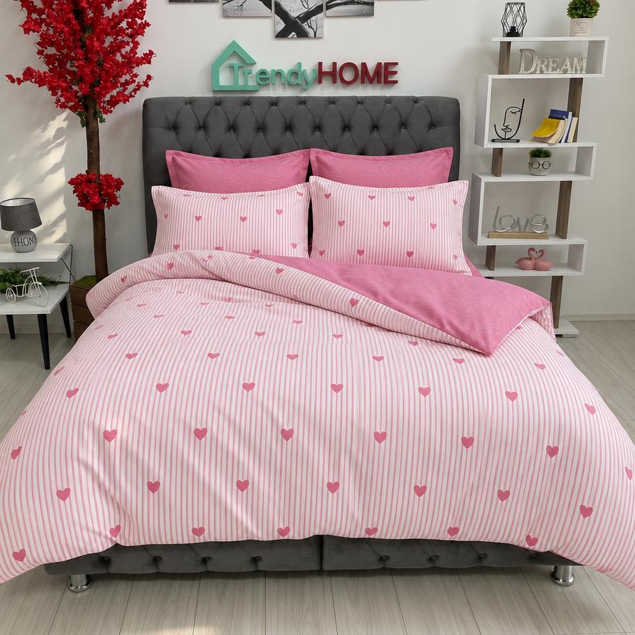 Lenjerie Bumbac Finet 6 Piese – Model Inimioare, Roz, R60-499 — fotografie reală, acasă