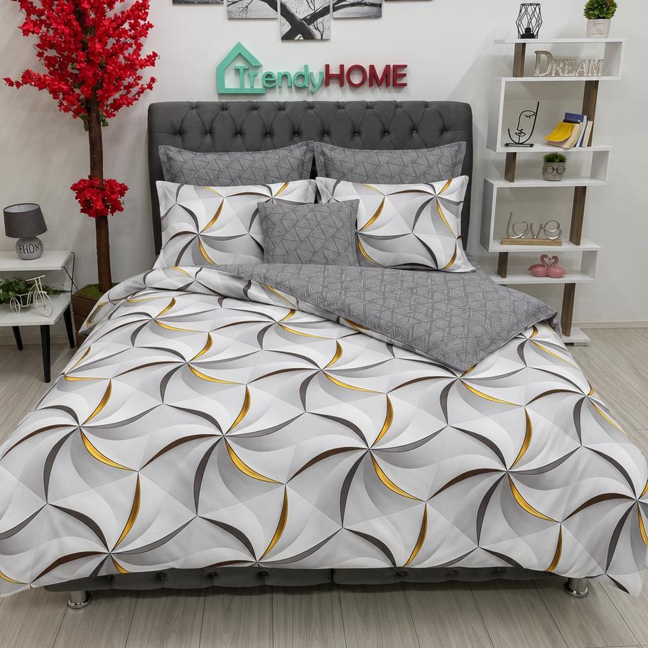 Lenjerie Bumbac Finet 6 Piese – Model Modern, Alb/Gri, R60-478 — fotografie reală, acasă