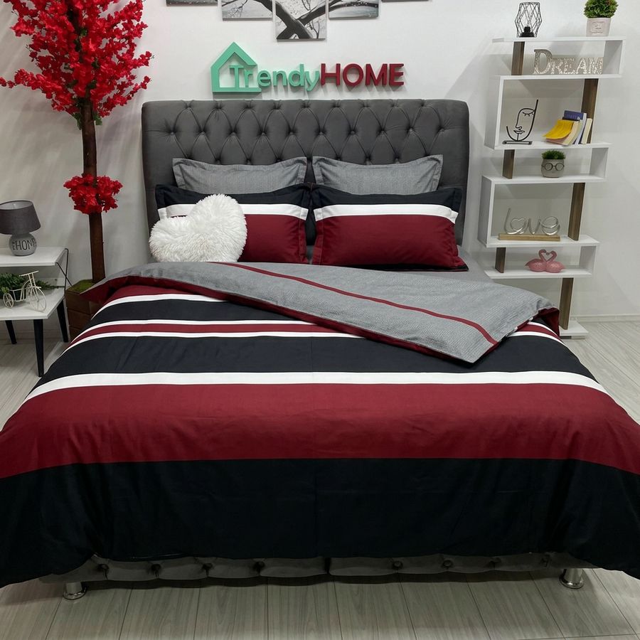 Lenjerie Bumbac Finet 6 Piese – Model Modern, Rosu/Negru/Alb, R60-281 — fotografie reală, acasă