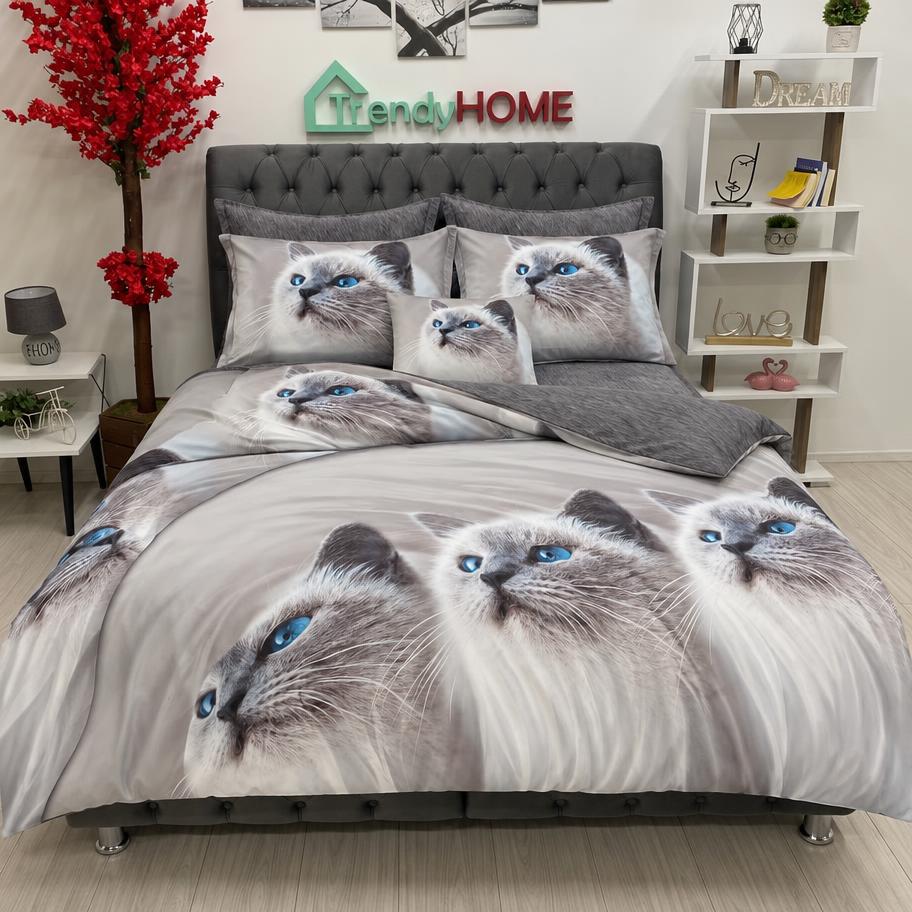 Lenjerie Bumbac Finet 6 Piese – Model Pisici, Gri, R60-455 — fotografie reală, acasă