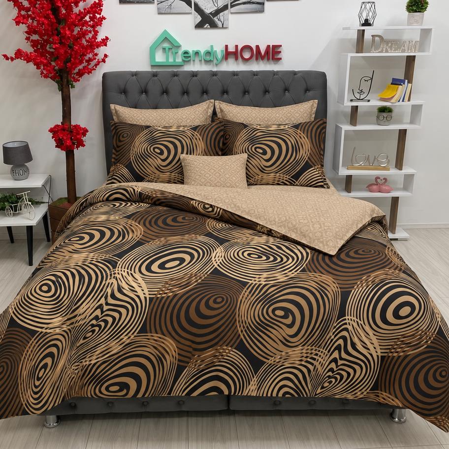 Lenjerie Bumbac Finet 6 Piese – Model Spirale, Maro, R60-484 — fotografie reală, acasă