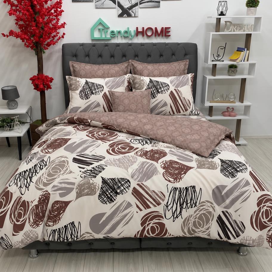Lenjerie Bumbac Finet 6 Piese – Model Trandafiri, Maro/Bej, R60-316 — fotografie reală, acasă