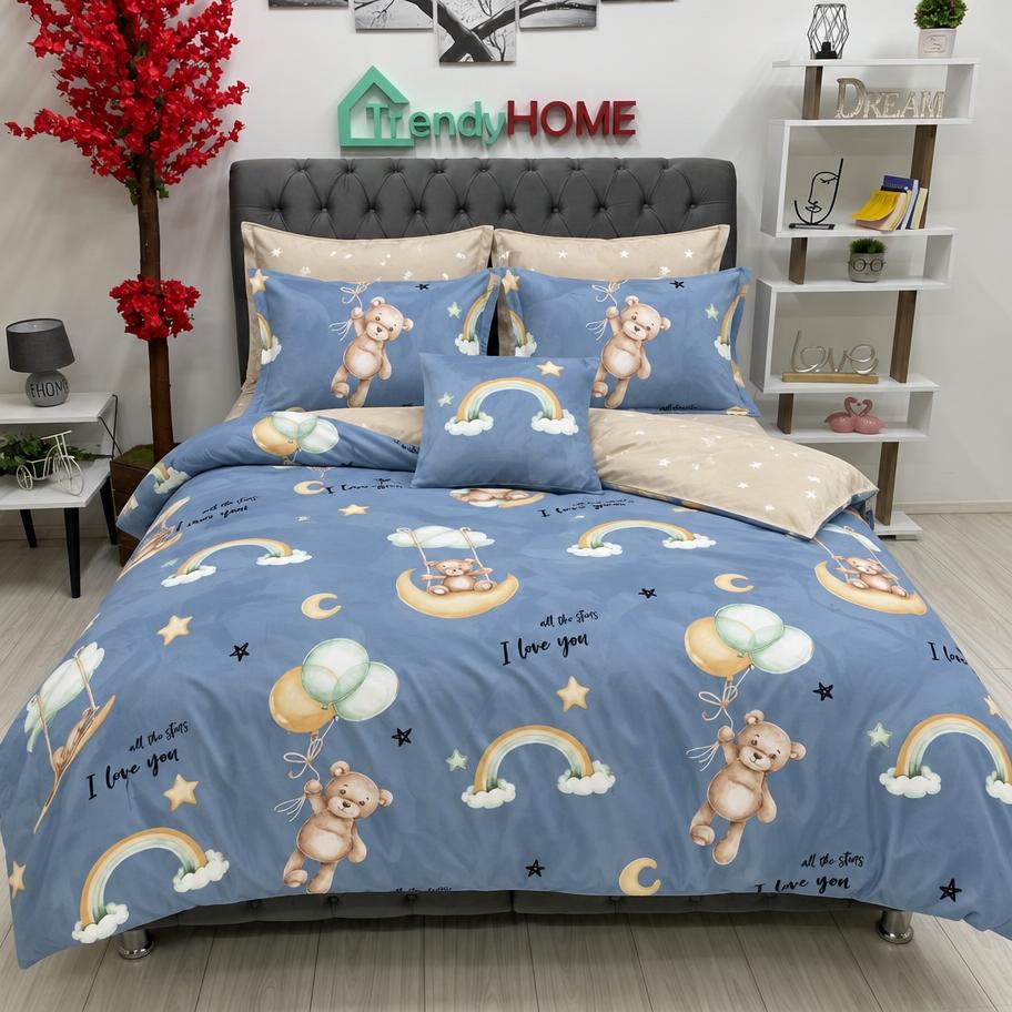 Lenjerie Bumbac Finet 6 Piese – Model Ursuleți, Bleu, R60-603 — fotografie reală, acasă