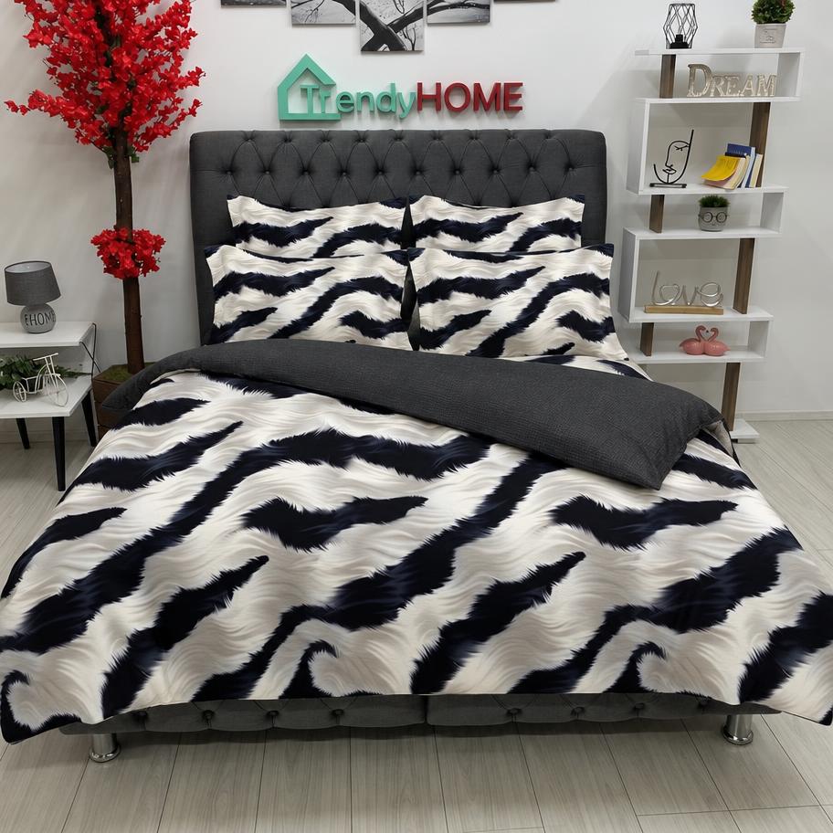 Lenjerie Bumbac Finet 6 Piese – Model Zebra, Negru/Alb, R60-647 — fotografie reală, acasă