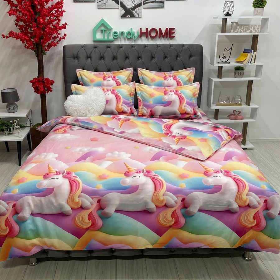 Lenjerie Bumbac Finet Cu Elastic, 6 Piese, Unicorn, Multicolor, T332 — fotografie reală, acasă