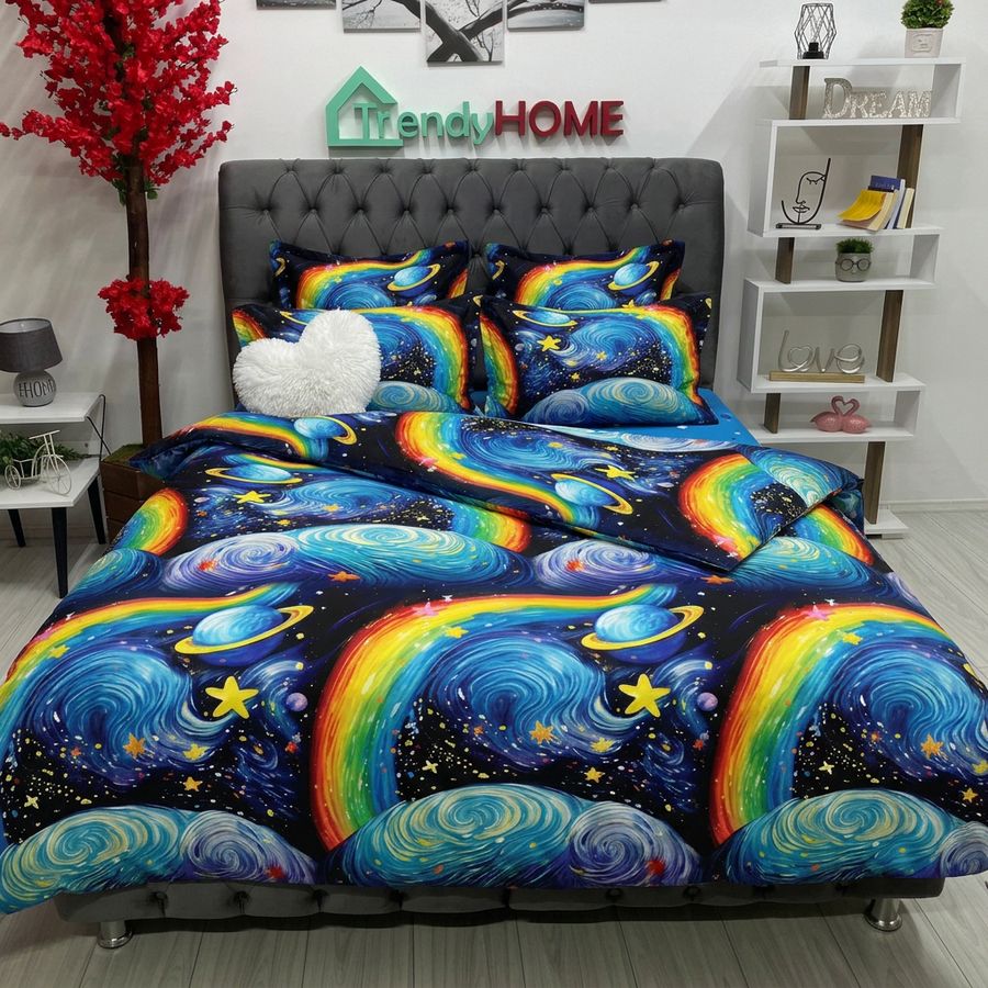 Lenjerie Bumbac Finet Cu Elastic, 6 Piese, Constelatie, Multicolor, T325 — fotografie reală, acasă
