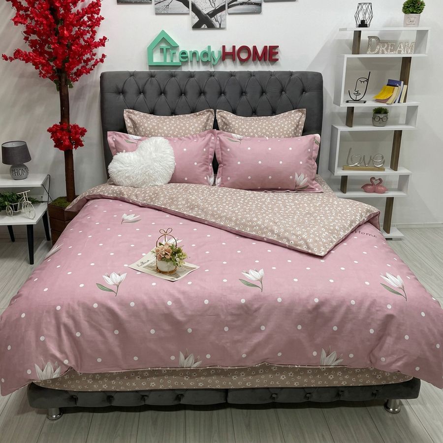 Lenjerie Bumbac Finet cu Elastic 6 Piese,Buline ,Roz ,T251 — fotografie reală, acasă