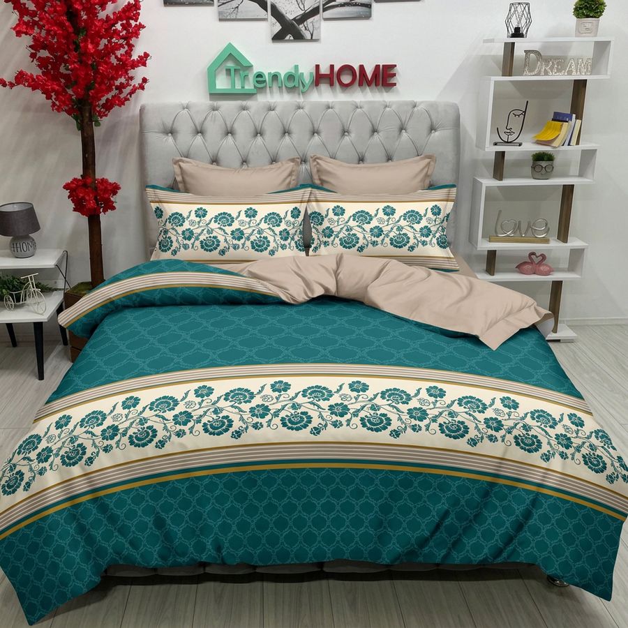 Lenjerie Bumbac Finet cu Elastic  6 Piese,Elegant , Turcoaz  , T222 — fotografie reală, acasă