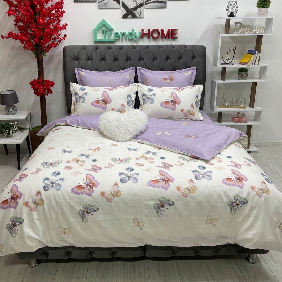 Lenjerie Bumbac Finet cu Elastic, 6 Piese, Fluturi, Lila/Alb, T293 — fotografie reală, acasă