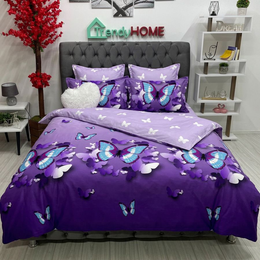 Lenjerie Bumbac Finet cu Elastic 6 Piese,Fluturi,Mov ,T60 — fotografie reală, acasă