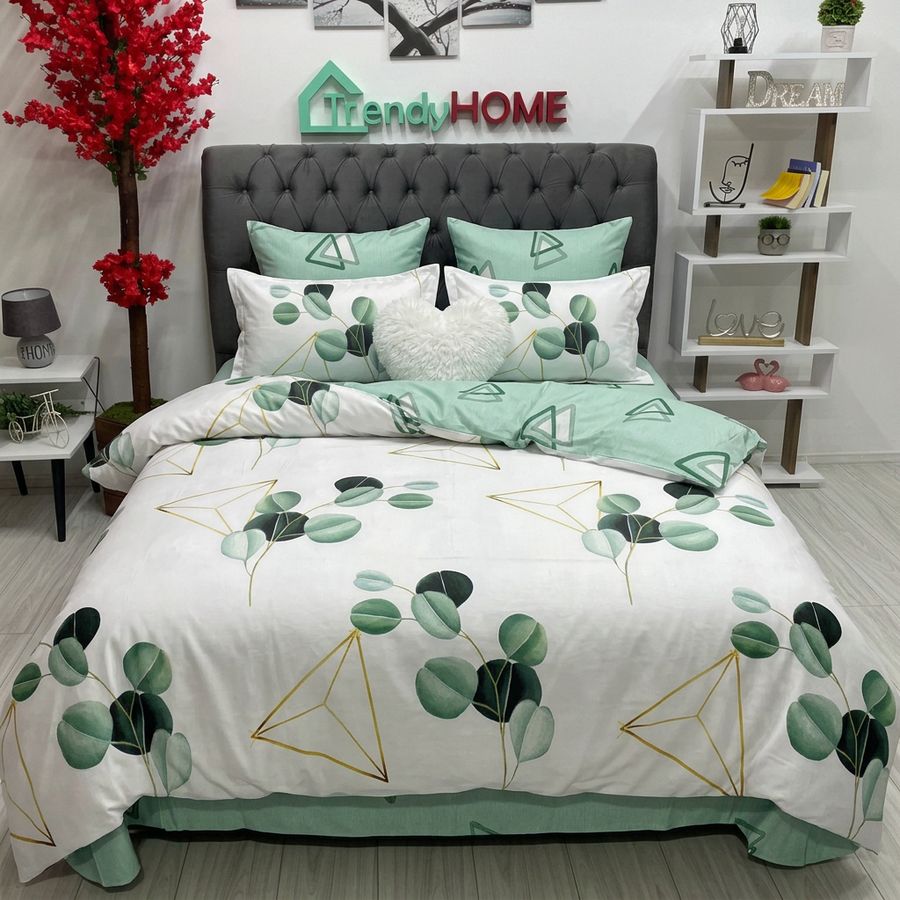 Lenjerie Bumbac Finet cu Elastic  6 Piese,Forme ,Verde,T95 — fotografie reală, acasă