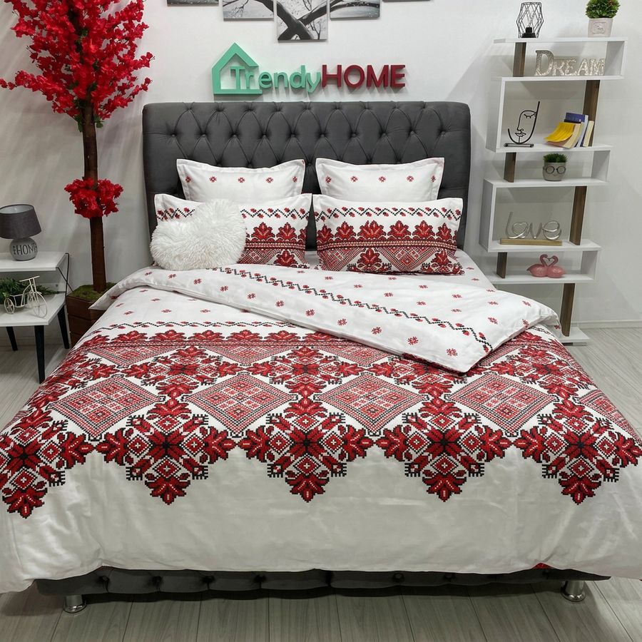 Lenjerie Bumbac Finet cu Elastic  6 Piese,Model Traditional ,Alb-Rosu,T198 — fotografie reală, acasă