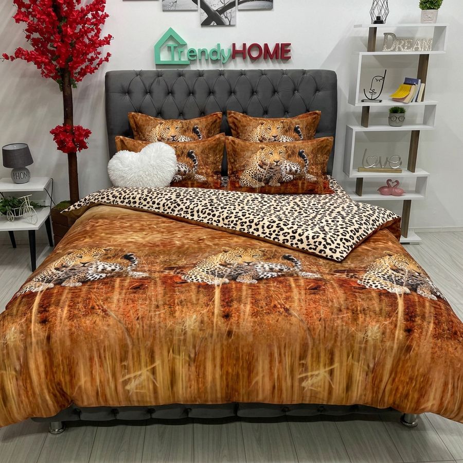 Lenjerie Bumbac Finet cu Elastic 6 Piese,Pantera ,Maro,T67 — fotografie reală, acasă