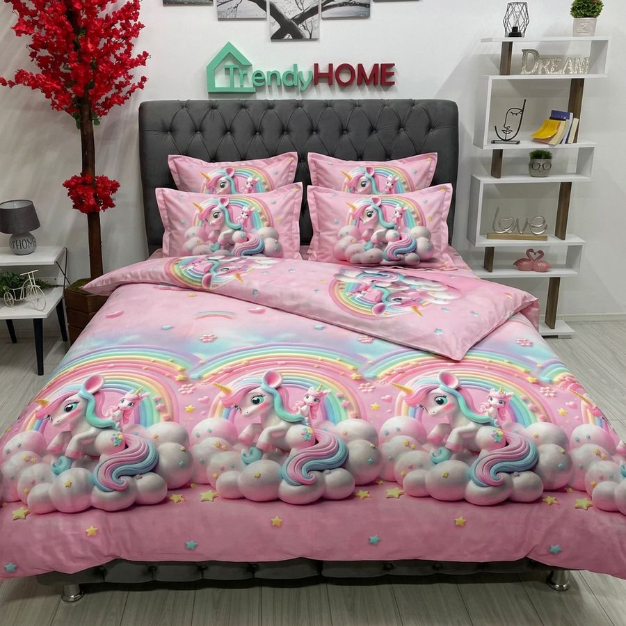 Lenjerie Bumbac Finet Cu Elastic, 6 Piese, Unicorn, Multicolor, T329 — fotografie reală, acasă