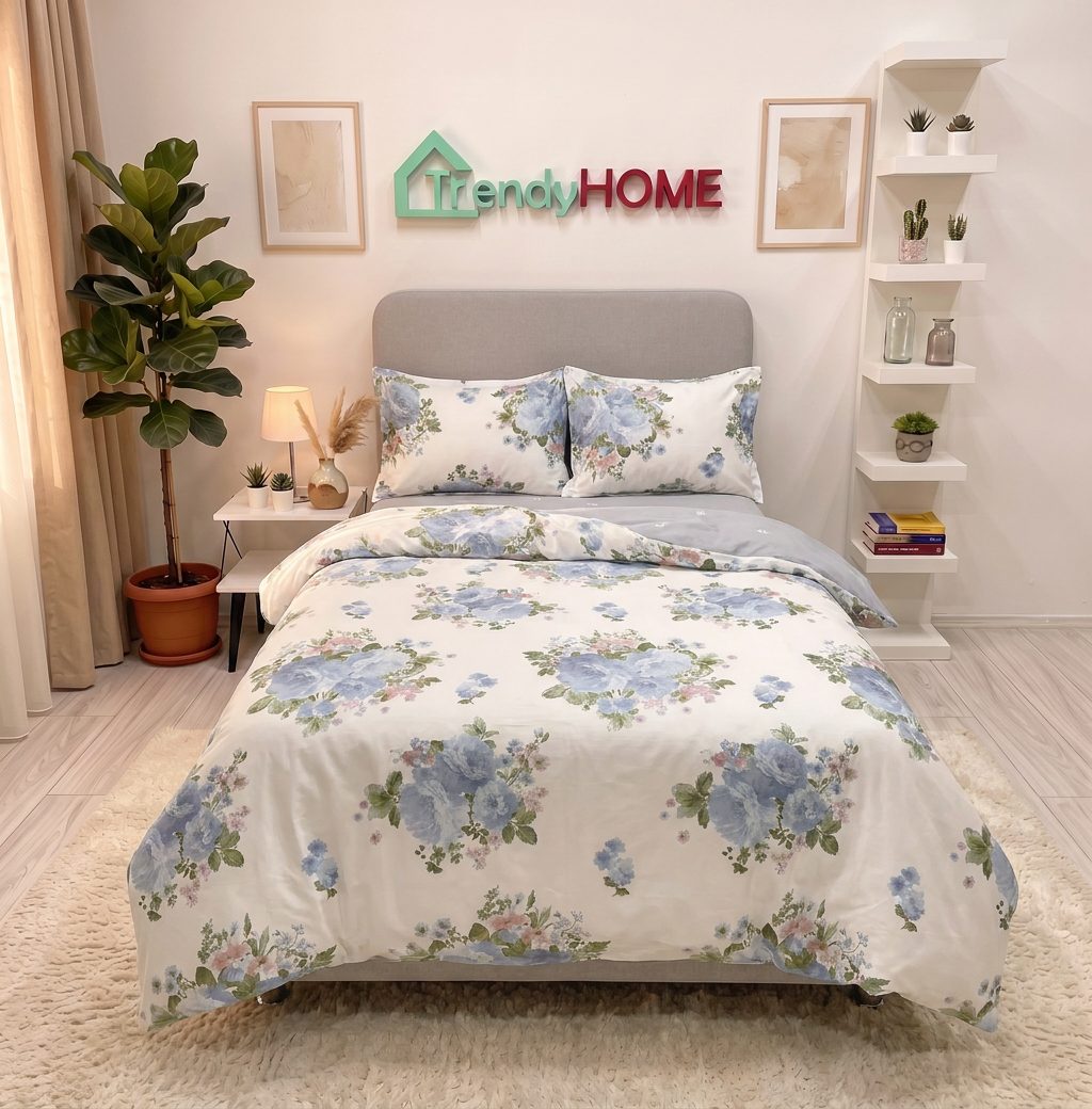 Lenjerie de pat cu elastic, UNI, Pat 1 Persoana, 4 Piese, Flori, Bej T60-97 — fotografie reală, acasă