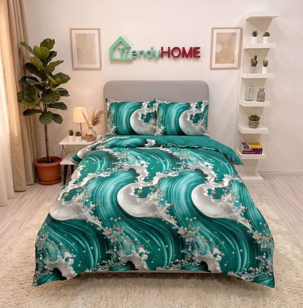 Lenjerie pat 1 Persoana, 4 PIESE, Bumbac Finet, Elegant, Multicolor, Y60-156 — fotografie reală, acasă