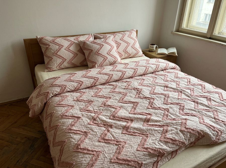 Lenjerie pat, Bumbac Fin, IN Grofat Latos, 6 Piese, Linii, Multicolor, P23679-Elastic — fotografie reală, acasă