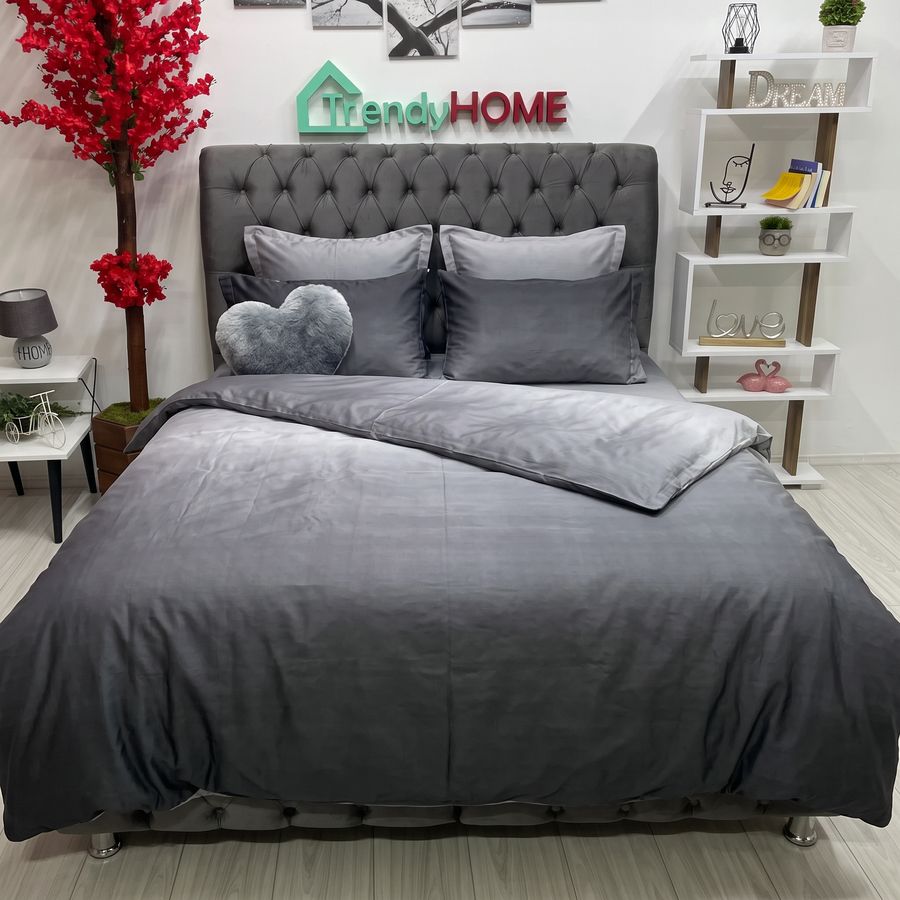 Lenjerie Pat Dublu Cu Elastic, Bumbac Satinat, Degrade, Gri, E 138 — fotografie reală, acasă