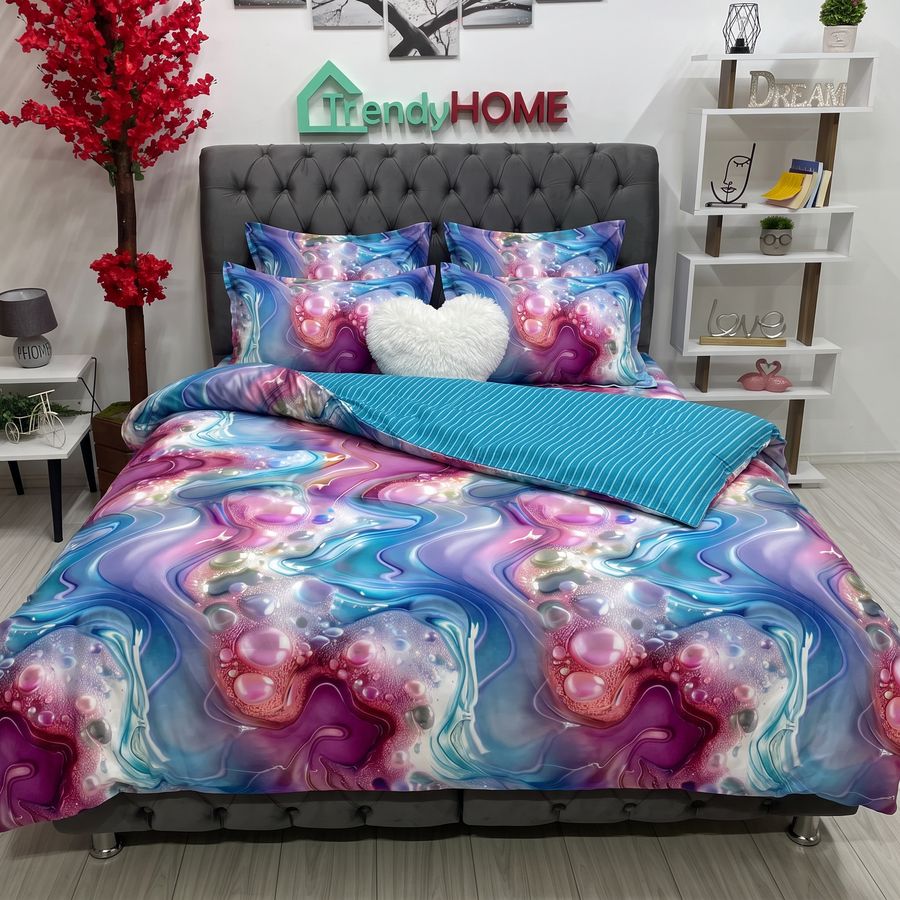 Lenjerie Pat Dublu Cu Elastic, Bumbac Satinat, Elegant, Multicolor, E184 — fotografie reală, acasă