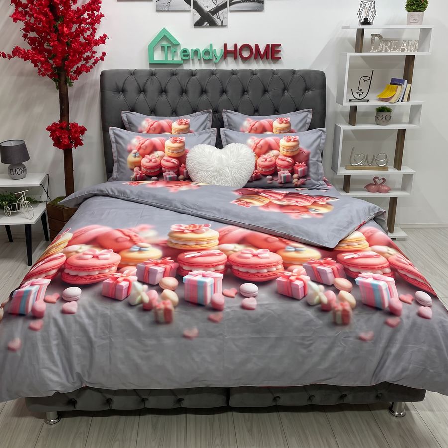 Lenjerie Pat Dublu Cu Elastic, Bumbac Satinat, Macarons, Multicolor, E175 — fotografie reală, acasă