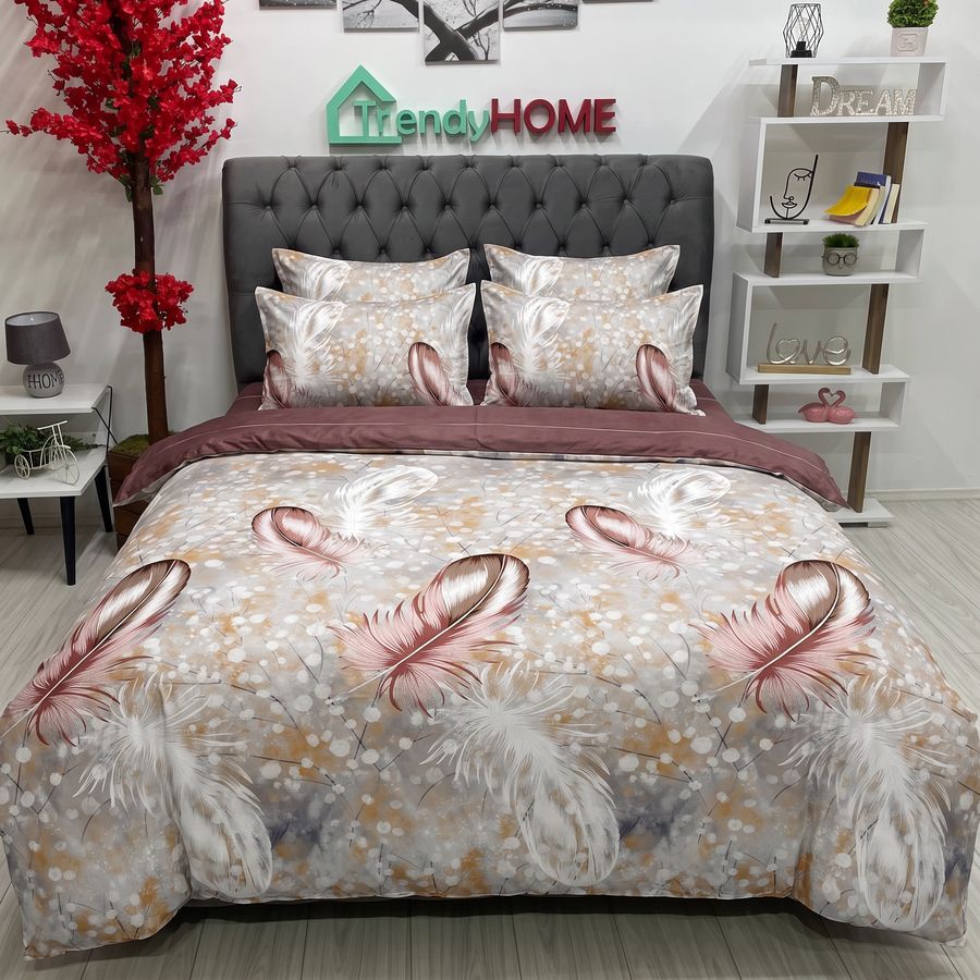 Lenjerie Pat Dublu Cu Elastic, Bumbac Satinat, Pene, Mulicolor, E157 — fotografie reală, acasă