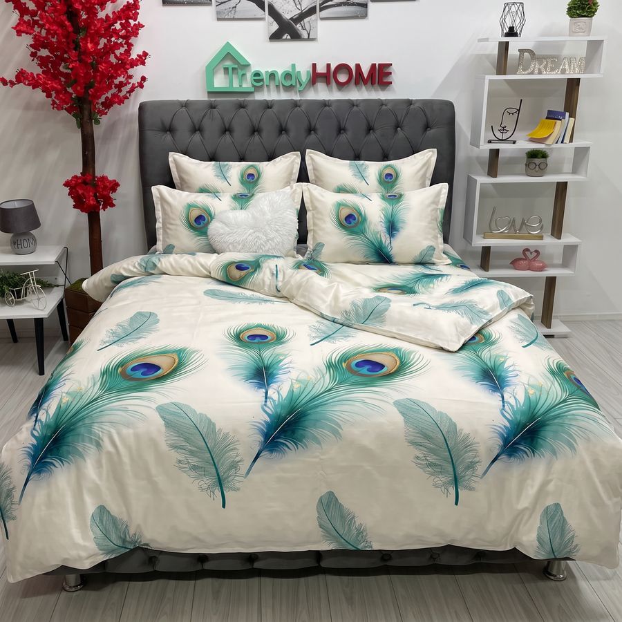 Lenjerie Pat Dublu Cu Elastic, Bumbac Satinat, Pene, Multicolor, E170 — fotografie reală, acasă