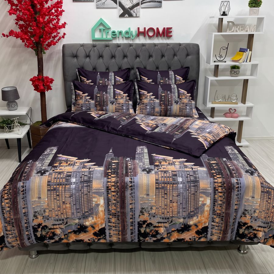 Lenjerie Pat Dublu, Satinat 3D, Model Urban Nocturn, Negru, B-526 — fotografie reală, acasă