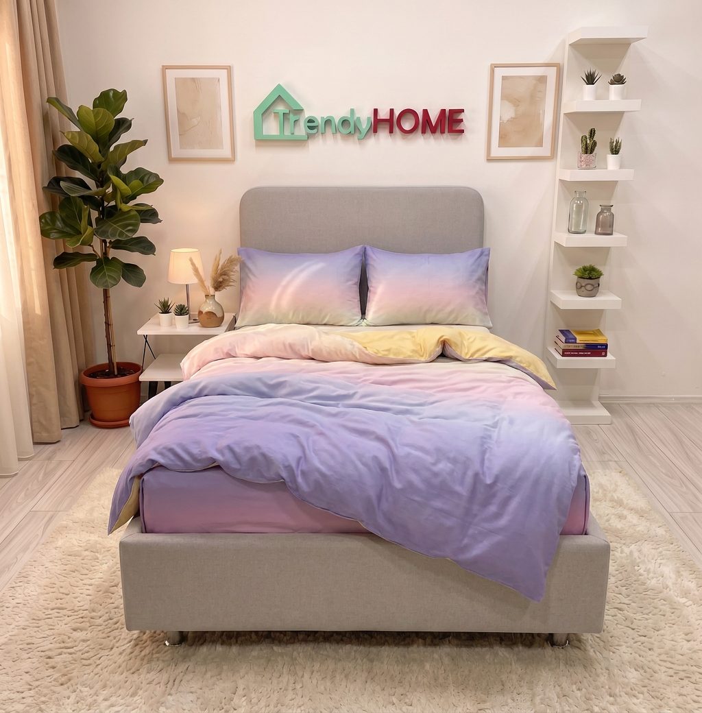 Lenjerie pat single 1 Persoana, 4 PIESE, Bumbac Finet, Degrade, Multicolor, Y60-108 — fotografie reală, acasă