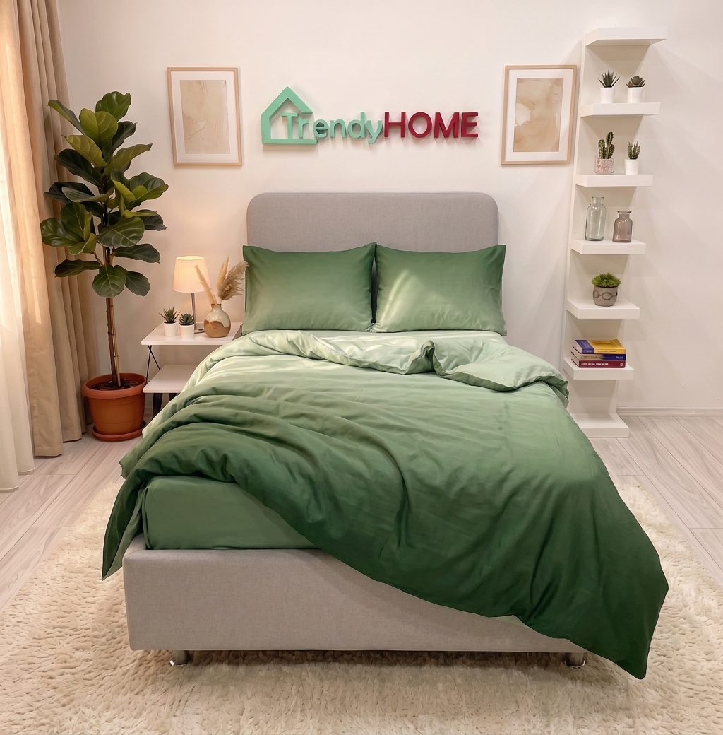 Lenjerie pat single 1 Persoana, 4 PIESE, Bumbac Finet, Degrade, Verde, Y60-113 — fotografie reală, acasă
