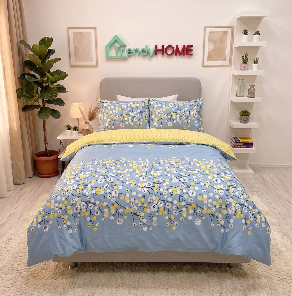 Lenjerie pat single 1 Persoana, 4 PIESE, Bumbac Finet, Floricele, Multicolor, Y60-114 — fotografie reală, acasă