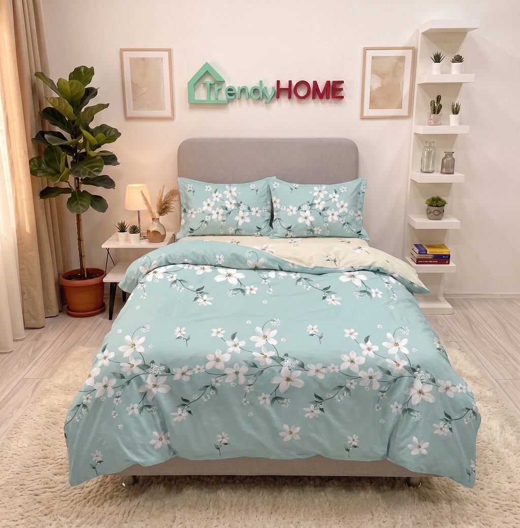 Lenjerie pat single 1 Persoana, 4 PIESE, Bumbac Finet, Floricele, Multicolor, Y60-134 — fotografie reală, acasă
