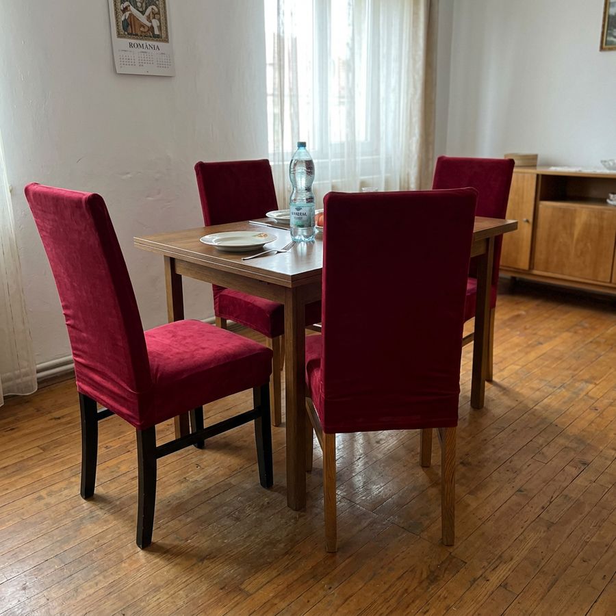 Set 6 Huse Elastice Scaun, Bumbac Elasticizat, Uni, Grena, C14794 — fotografie reală, acasă