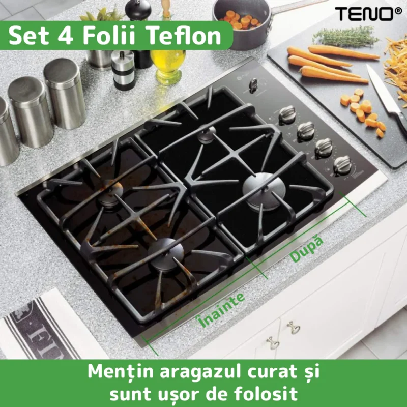 Set 4 Folii Protectie Teflon, Pentru Aragaz sau Plita, Detasabile, Ajustabile, Usor de Curatat, Anti-Aderente, TN1003