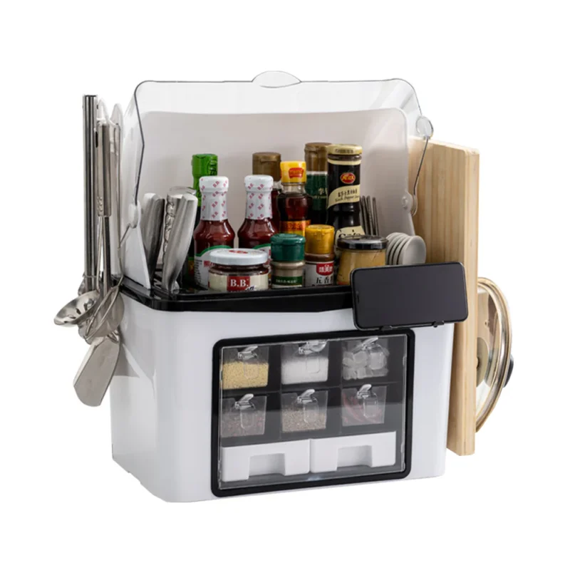 Organizator Multifunctional Pentru Bucatarie, Suport Sticle, Rafturi Pentru Condimente, , 46 x 26 x 43 cm, Alb, TENO483