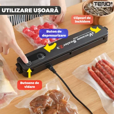 Aparat de Sigilat si Vidat, Set 6 Role de Vidat Gofrate, 20 cm x 5 m incluse, 90W, 220V, Portabil, TENO1227