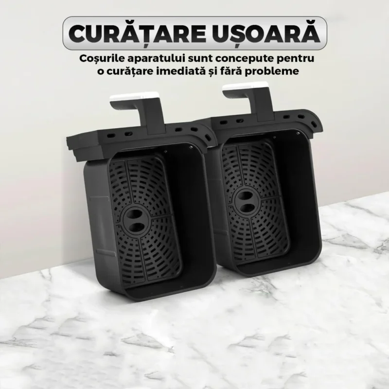 Friteuza Dubla Fara Ulei Air Fryer, 100 Tavi de Copt Cadou, Tehnologie Smart Sensing, Afisaj Digital, Capacitate 8 L, TENO855